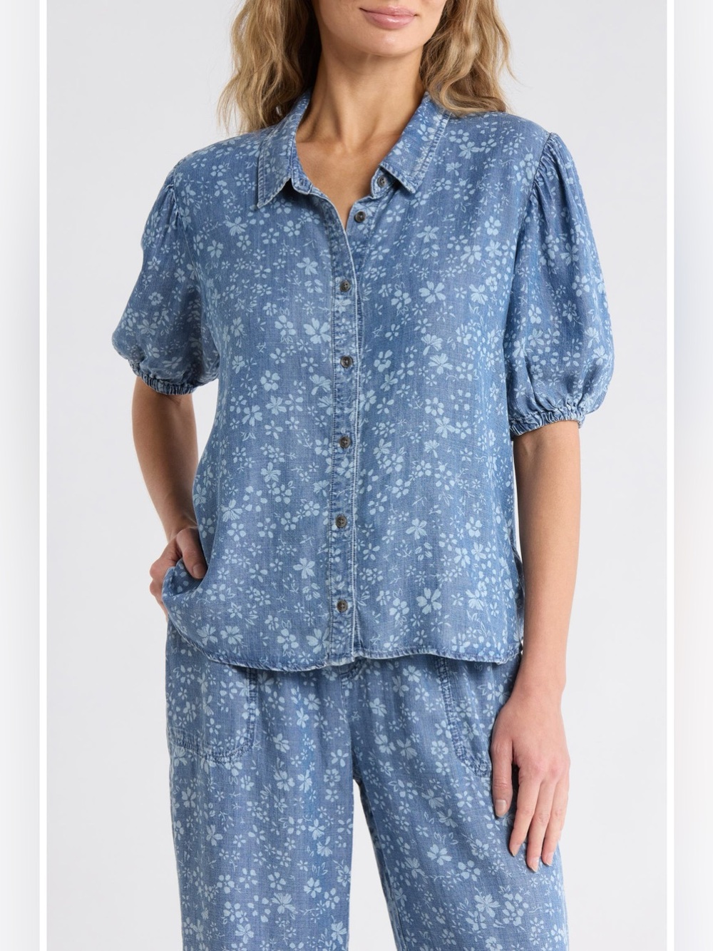 Splendid Indigo Floral Button Down Top NWT M